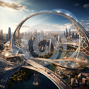 Futuristic Cityscape with Interwoven Bridges