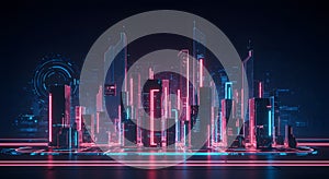 Futuristic Neon Cityscape with Digital Elements