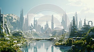 Futuristic cityscape skyline