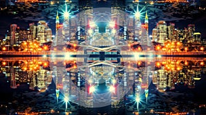 Futuristic Cityscape Symmetry with Vibrant Neon Lights