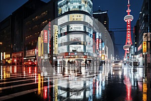 Futuristic Cityscape with Towering Skyscrapers, Glowing Billboards, and Busy Traffic