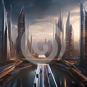 A futuristic cityscape with towering structures and dynamic energy, portraying a vision of the future and urban life2