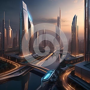 A futuristic cityscape with towering structures and dynamic energy, portraying a vision of the future and urban life5
