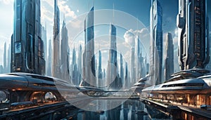 Futuristic Cityscape with Waterways