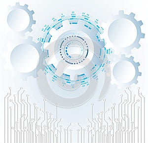 Futuristic clean technology concept, white paper gear wheel tec photo