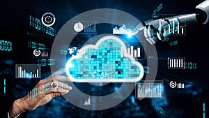 Futuristic Cloud Computing Concept with Artificial Intelligence and Data Visualization Elements in Modern Technology