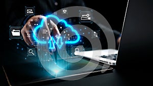 Futuristic Cloud Computing Concept with Digital Data Transfer and Connection Symbols Representing Information Technology