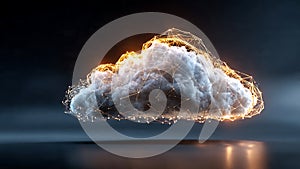 Futuristic cloud computing concept with glowing digital network lines forming a cloud shape. Abstract technology visualization
