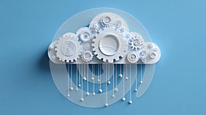 Futuristic Cloud Computing Concept with Interconnected Gears and Glowing Circuit Lines on Dark Background Representing