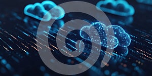Futuristic cloud computing concept with network data flow and blue light