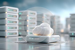Futuristic Cloud Computing Concept with Server Farm - Digital Storage for Modern Technology Generative AI