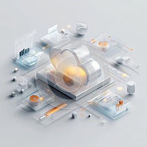 A Futuristic Cloud Computing Concept with Transparent Elements and Modern Design Representing Data Storage and Connectivity