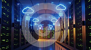 Futuristic Cloud Computing and Data Center Infrastructure cloud data server data storage cloud computing networks data security