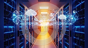 Futuristic Cloud Computing and Data Center Infrastructure cloud data server data storage cloud computing networks data security