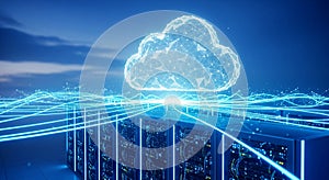 Futuristic Cloud Computing Data Center Network Server Technology Abstract Background AI generated.