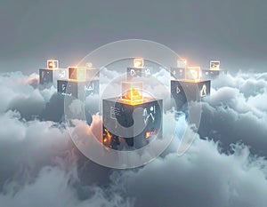 Futuristic Cloud Computing Data Network Above the Clouds