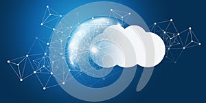 Futuristic Cloud Computing Design Concept - Digital Connections, Technology Background with Big Cloud Symbol, Sparkling Globe