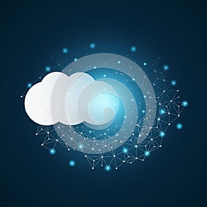Futuristic Cloud Computing Design Concept - Digital Connections, Technology Background with Geometric Network Mesh