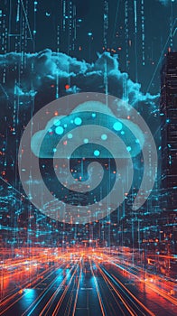 Futuristic Cloud Computing: Digital Cityscape with Dynamic Data Streams