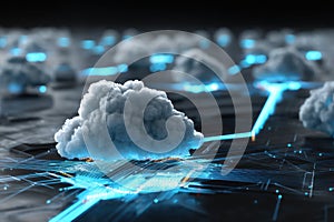 Futuristic Cloud Computing Digital Hologram Network Cyberpunk