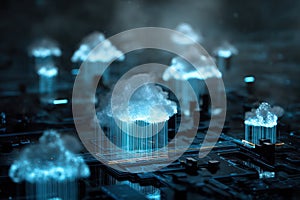 Futuristic Cloud Computing Digital Hologram Network Cyberpunk