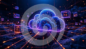 Futuristic Cloud Computing Digital Network AI Data Visualization