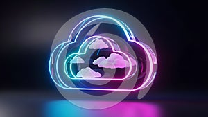 Futuristic Cloud Computing Icon Neon Blue Pink Light Technology Data Storage