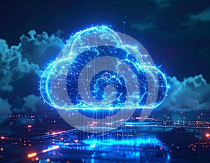 Futuristic Cloud Computing Network with Digital Data Connections Cloud Technology Data Storage and AI Network Concept