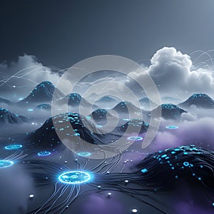 Futuristic cloud computing network digital landscape