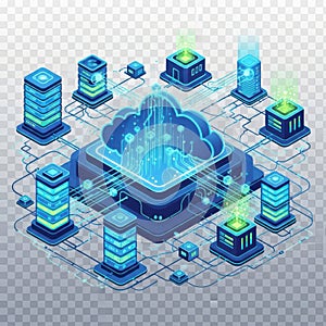 A futuristic cloud computing system with multiple servers and data storage