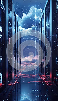 Futuristic Cloud Data Security with Glowing Pathways and Tech Elements