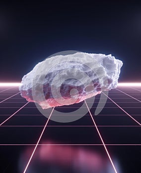 Futuristic cloud formation over neon grid