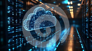 Futuristic cloud technology visualization in a data center environment
