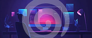 Futuristic Coder Working in a Neon-Lit Workspace