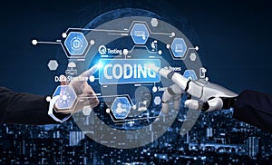 Futuristic Collaboration between Human and Robot in Coding Environment with Digital Interface and Programming Elements