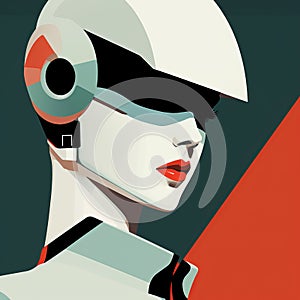 Futuristic Collaborative Robot Soldier: Minimalist Dark White And Light Red Illustration