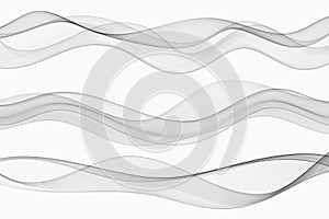 Futuristic collection of smooth gray wavy lines of soft smoke. Abstract transparent wave flow