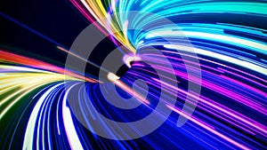 Futuristic colorful neon line lights hole abstract background