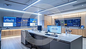 Futuristic Command Center with Data Dashboards