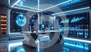 Futuristic Command Center with Data Displays