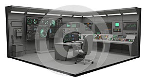 Futuristic command center filled with advanced computer and monitoring system