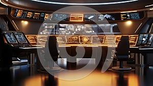 Futuristic command center with glowing data screens