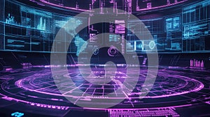 Futuristic command center visualizing global data analytics
