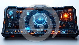 Futuristic Command Console with Glowing UI Display