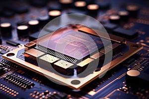 Futuristic Computer Board with Advanced GPU, RAM Microchip, and Powerful CPU for AI Tech Innovation