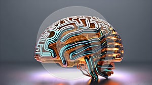 Futuristic computer brain made of glowing electronic circuits