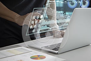 Futuristic computer in a business investment analysis