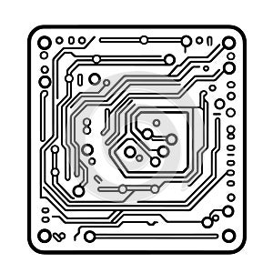 Futuristic computer chip circuit board outline icon in vector format