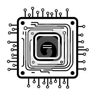 Futuristic computer chip circuit board outline icon in vector format
