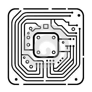 Futuristic computer chip circuit board outline icon in vector format